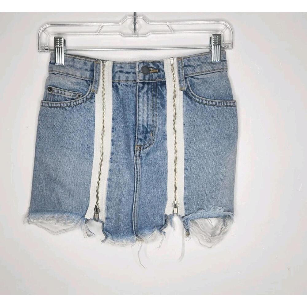 Carmar Denim Mini Skirt with Zippers Size 24 - Picture 2 of 6